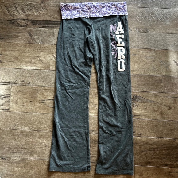 Aeropostale Pants - Y2K Aeropostale Women's Gray Purple Fold Over Leggings Flare Leg Sz Medium